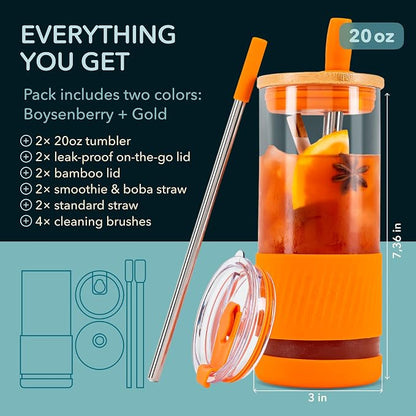 Pandaloo® Glass Cups With Lids and Straws -20 Fl Oz- Perfect Size Iced Coffee - Image 2