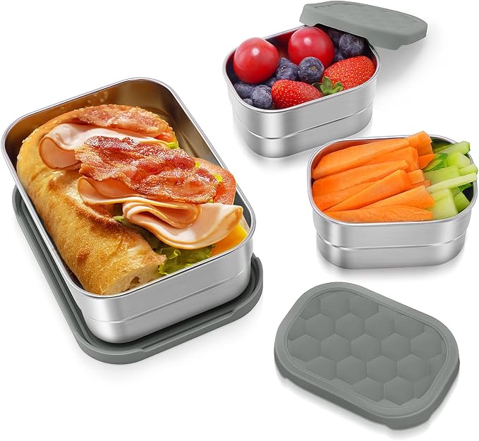 3 CUP+1 CUP Stainless Steel Lunch Snack Containers Set | Leak Proof 304 by Tanjiae