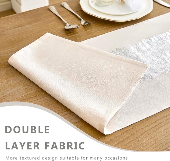 Metallic Style Silver Table Runner, Table Runners 108 Inches Long | Cotton - Image 3