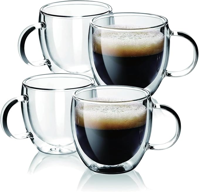 Espresso Cups Set Of 2, Double Walled Glass Coffee Mugs by Unknown