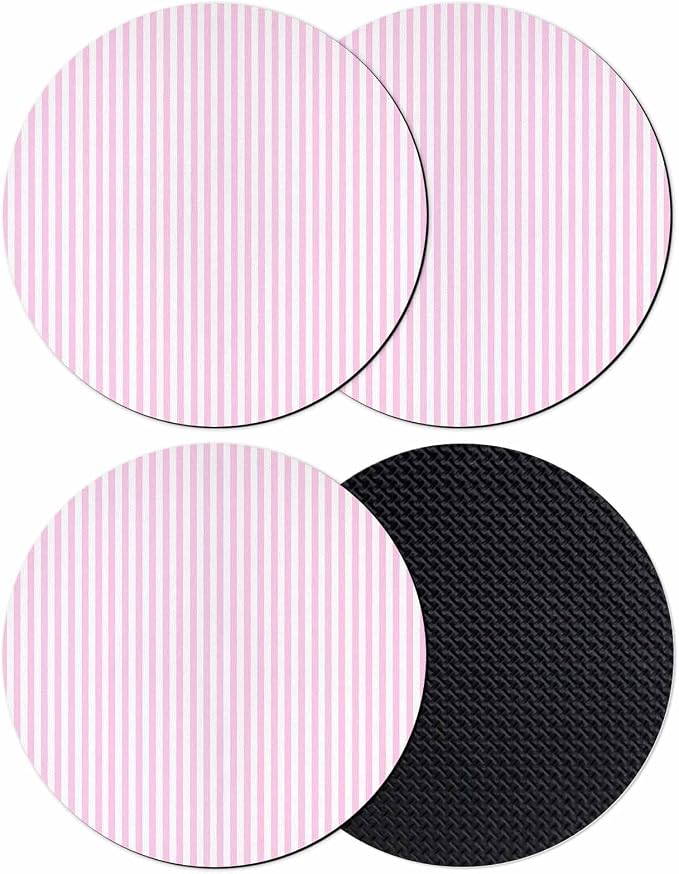 Pink White Stripe Coasters Set of 4, Modern Minimalist Geometric Striped Soft by PIEPLE