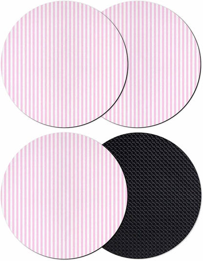 Pink White Stripe Coasters Set of 4, Modern Minimalist Geometric Striped Soft by PIEPLE