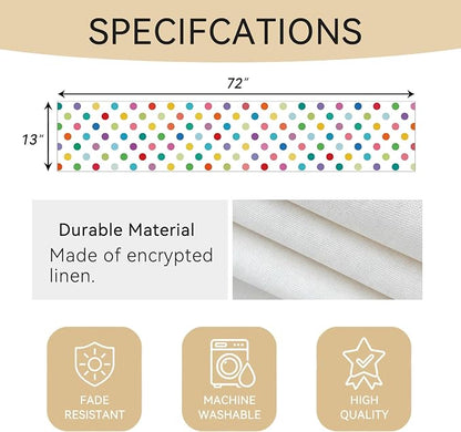 Colorful Polka Dot Table Runner, 13x72 Inch Rainbow Dot Dining Table Decor | - Image 3