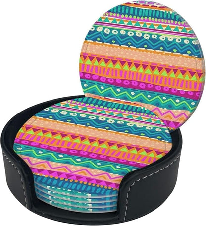 6 Pcs Colorful Stripe Leather Coasters - Image 2