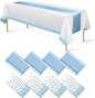 8Pack Disposable Plastic Tablecloths and Satin Table Runner Set White and Light by MASHAN