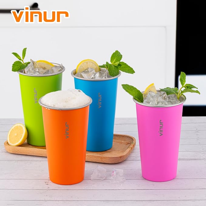 VINUR Stainless Steel Cups-20 oz Stackable Metal Drinking Glasses 4 Pcs | 20 oz - Image 6