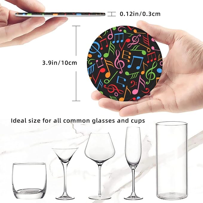 6 Pcs Colorful Music Note Leather Coasters - Image 8
