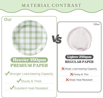 Vyntra 350 Pcs Sage Green Gingham Paper Plates and Napkins Set - Image 5