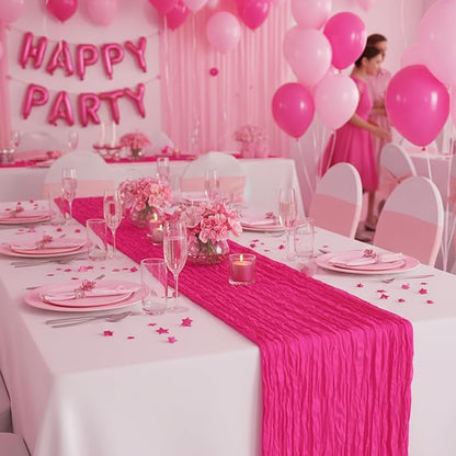 8 Pack Hot Pink Cheesecloth Table Runner 120 Inch Boho Wedding Decor | - Image 8