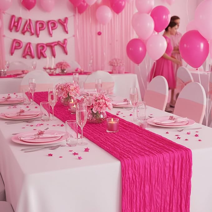 1 Pack Hot Pink Cheesecloth Table Runner 120 Inch Boho Wedding Decor | - Image 8