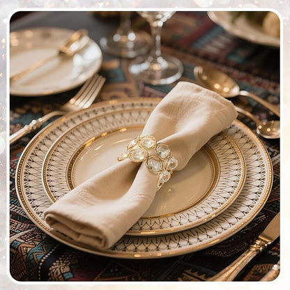 Crystal Metal Napkin Rings Set, Elegant Wedding/Party Table Decor, Shiny - Image 3