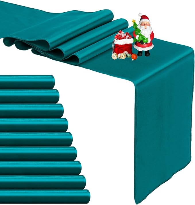 10-Pack Peacock Blue Satin Table Runner 12 x 108 Inch Long Bright and Smooth by Pufogu