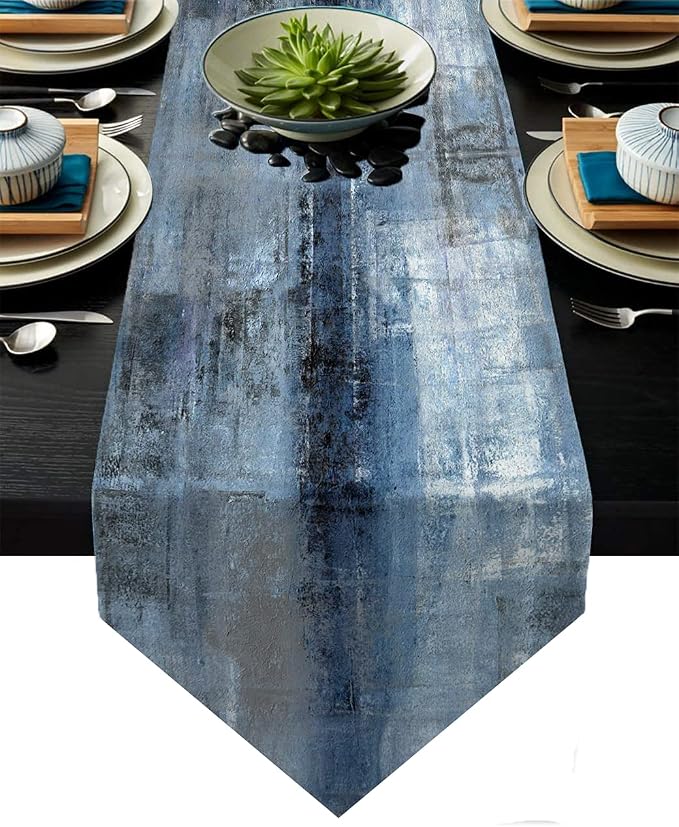 Blue and Grey Table Runner by AILUER