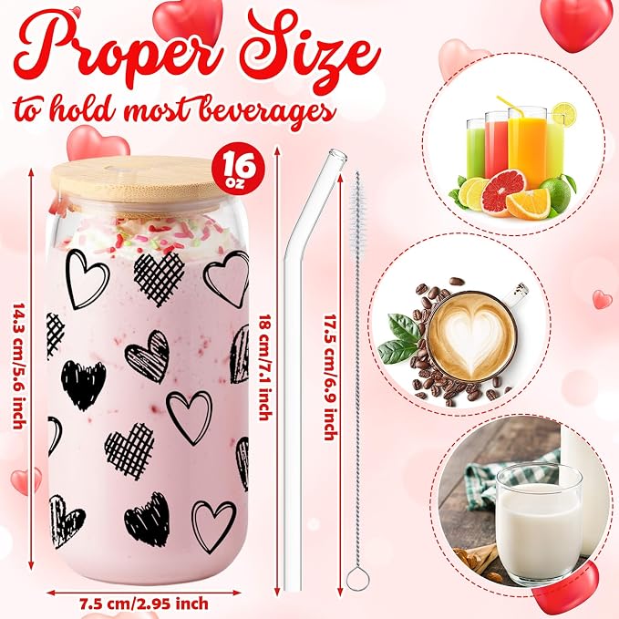 Sliner 2 Pcs Heart Glass Cups Iced Coffee Tumbler - Image 5