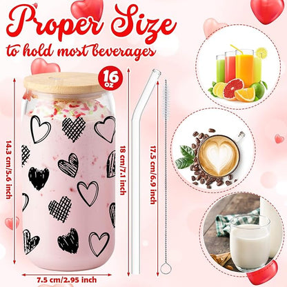 Sliner 2 Pcs Heart Glass Cups Iced Coffee Tumbler - Image 5