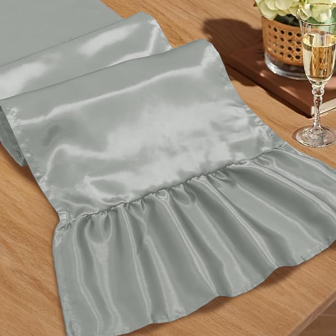 2 Pack Grey Satin Table Runner 12 x 72 Inch | Ruffle Design, Luxurious Dining by Unknown