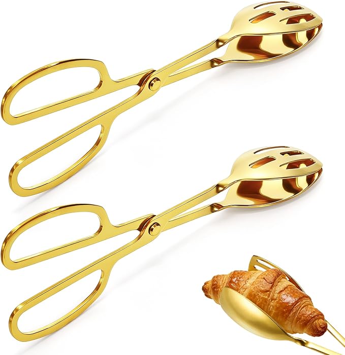 2 Pack Gold Salad Tongs, Buffet Serving Tongs, Stainless Steel | 10 Inch Gold by Jucoan