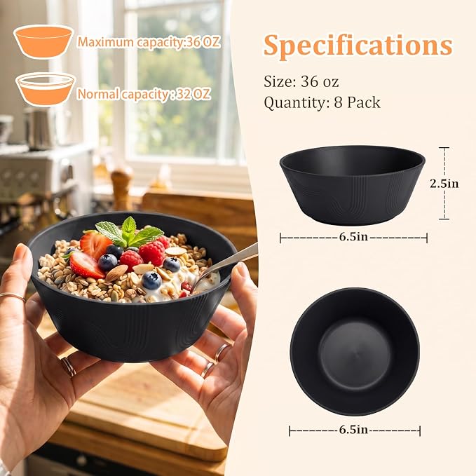 PYRMONT Wheat Straw Bowls 36 Oz Big Salad Bowl Unbreakable Cereal Bowls Set of - Image 2