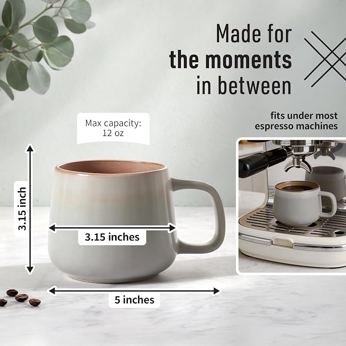 Ava Nord Stoneware Ceramic Coffee Mugs Set of 4 | 12 oz | Sage Ash | Lead-Free - Image 2
