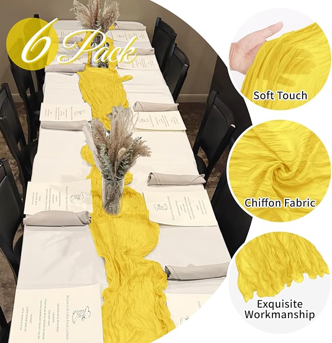 6 Pack Lemon Yellow Cheesecloth Table Runner 20 x 120 Inch Gauze Table Runner - Image 3