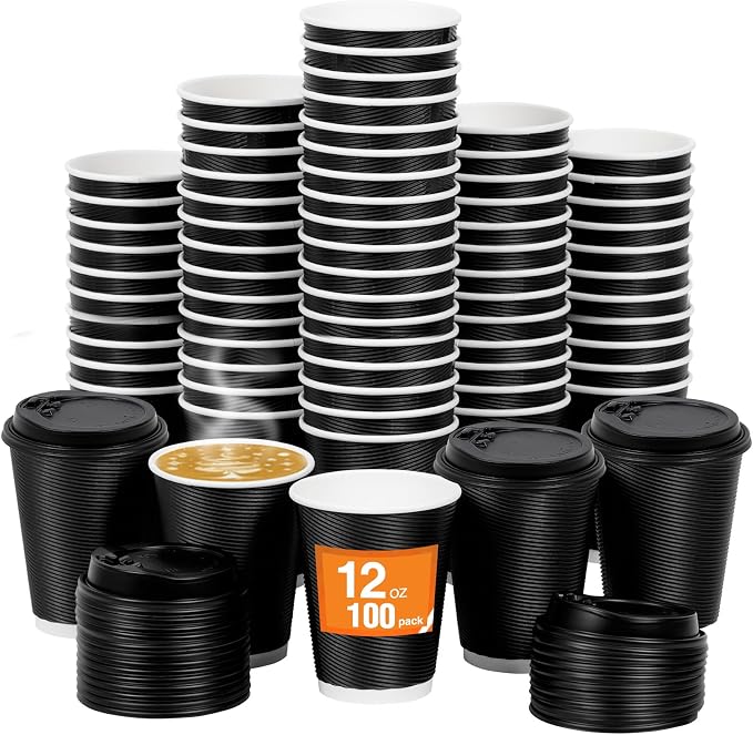 100 Pack 12 oz Disposable Coffee Cups by COOLCAP