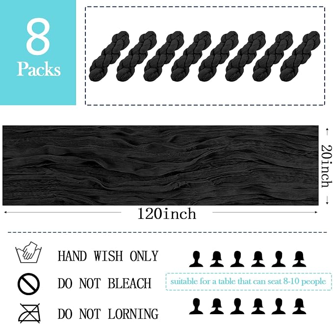 8 Pack Black Cheesecloth Table Runner 20 x 120 inch Gauze Table Runners 10 FT - Image 2