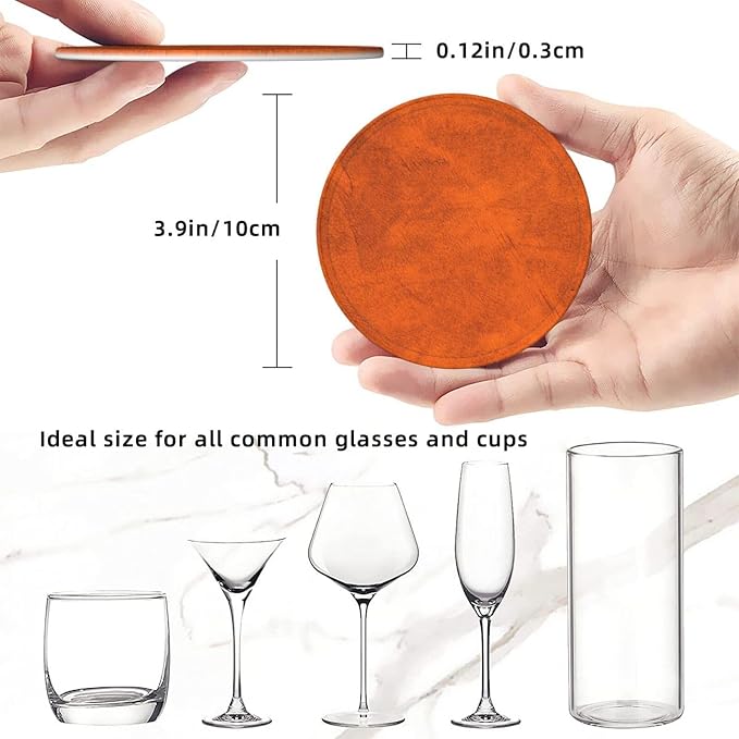 6 Pcs Old Orange Leather Coasters - Image 8