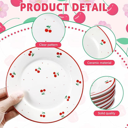 Honeydak 6 Pcs Cherry Plates Ceramic Fruit birthday Decorations 6 Inch Salad - Image 3