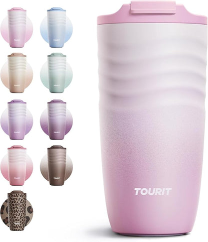 TOURIT 16 oz Insulated Travel Coffee Mug Stainless Steel Tumbler, leakproof lid by TOURIT