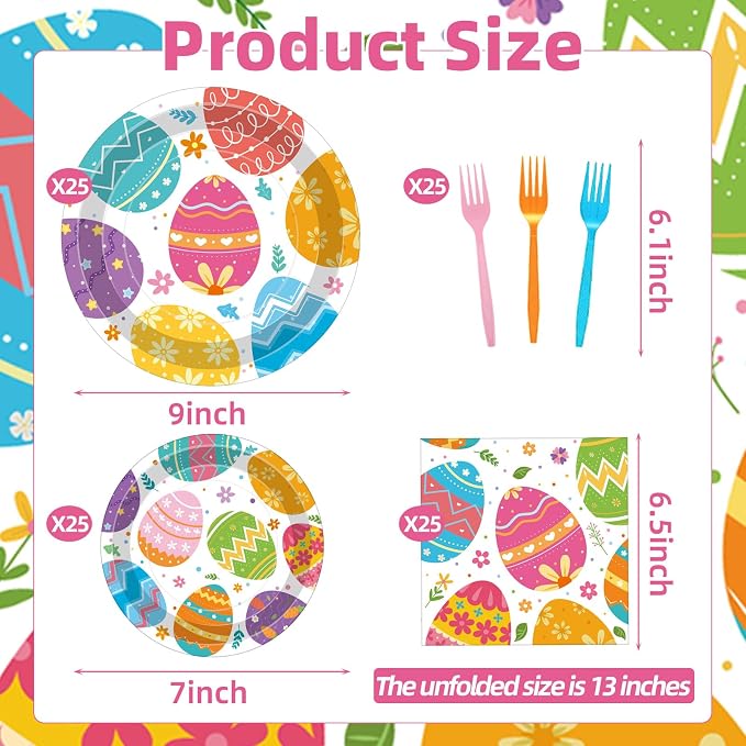 100 Pcs Easter Egg Tableware Party Supplies Set, Serves 25 – Disposable - Image 2