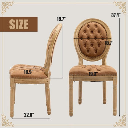SoarFlash French Dining Chairs Set of 6, Vantage Dining Chair with Round Back, Farmhouse Country PU Leather Dining Chair for Kitchen,Bedroom,Orange