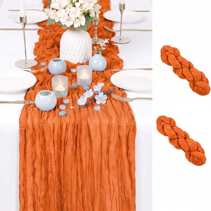 2 Pack Orange Cheesecloth Table Runner 17x108 Inch Boho Rustic Semi Sheer Gauze by Unknown