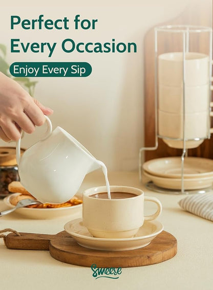 Sweese 8oz Porcelain Cappuccino Cups Set - Image 5