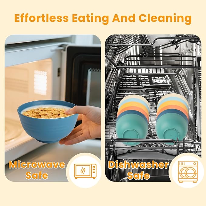 Wheat Starw Cereal Bowls, Unbreakable Bowl Set 6 PCS, Microwave and Dishwasher - Image 6