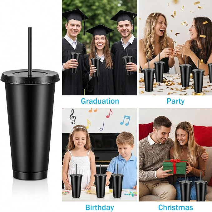 30 Pack Plastic Tumblers with Lids and Straw, Reusable Black Tumblers Bulk - Image 5