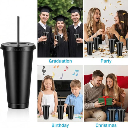 30 Pack Plastic Tumblers with Lids and Straw, Reusable Black Tumblers Bulk - Image 5