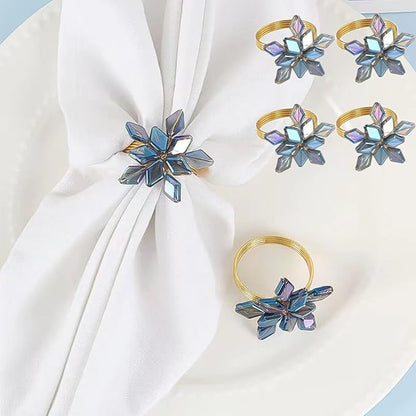 Decorative Napkin Rings Set of 4,Holders Decor Dinner Party,Wedding,Anniversary,Birthday,Table Decor Gift (Blue Crystal)