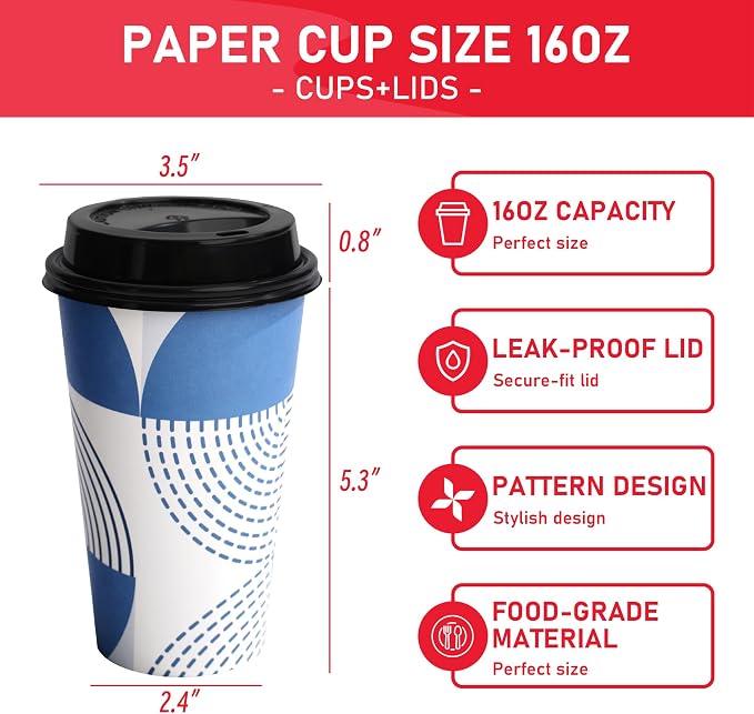 16 oz Disposable Paper Coffee Cups - Image 2