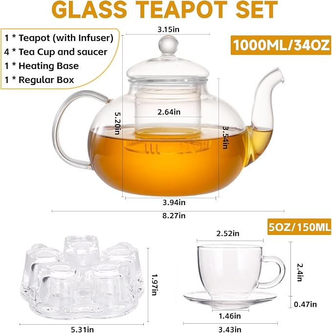 Glass Teapot Set, 34OZ/1000ML Glass Tea Kettle - Image 5