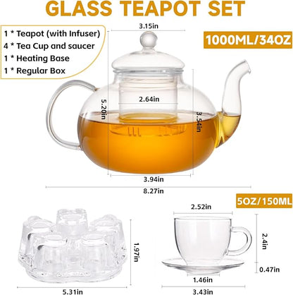 Glass Teapot Set, 34OZ/1000ML Glass Tea Kettle - Image 5