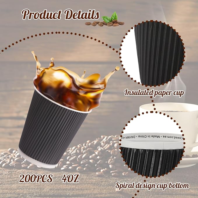 200 Pcs 4oz Paper Espresso Cups Ripple Wall Hot Cups - Image 5