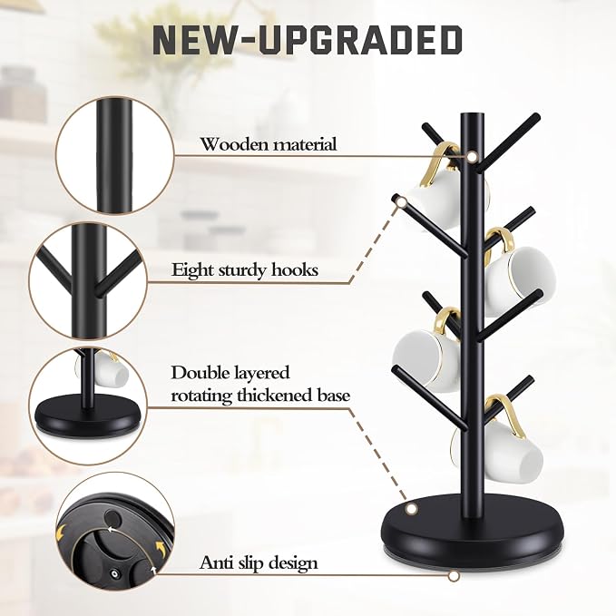 Rotating Mug Tree, 8-Hook Coffee Mug Holder - Image 4