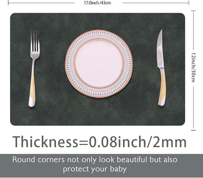 Faux Leather Dining Placemats with Rounded Corners-Set of 4,Washable&Wipeable Place Mats,Waterproof&Stain Resistant Table Mats,Heat-Resistant,Non-Slip for Kitchen(Black-Grey)