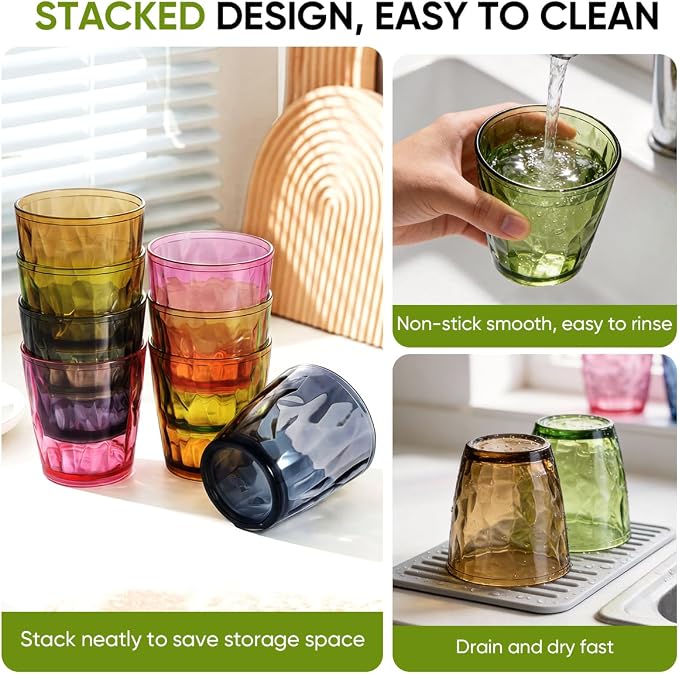 KISEER 8 Pack 12oz Plastic Colors Reusable Drinking Glasses Tumblers - Image 6