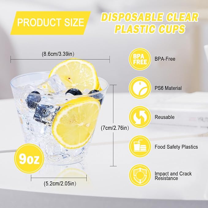 BYSNOW 300 Pack 9 oz Clear Plastic Cups, Disposable Plastic Cocktail Cups | - Image 3
