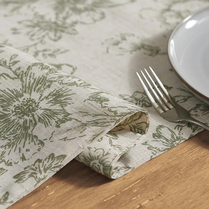 jinchan Green Floral Linen Table Runner 13 x 72 Inch Rustic | Nature-inspired - Image 7