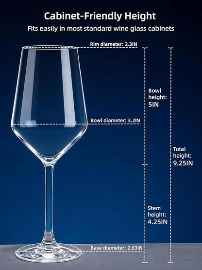 Wine Glasses Set of 4, Sturdy Crystal Wine Glasses for White wine, 14oz Modern Wine Glasses with Thin Rim, Short Stem, Gifts for birthday, housewarming, wedding, Valentine's Day