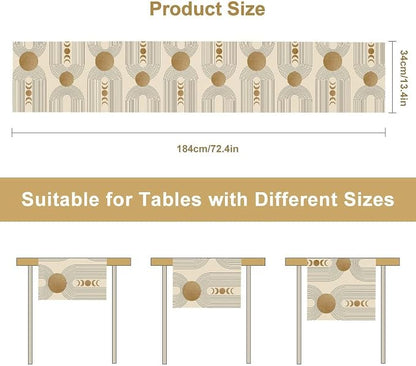 YCness Boho Table Runner Mid Century Modern Style Abstract Geometrical Gold - Image 2