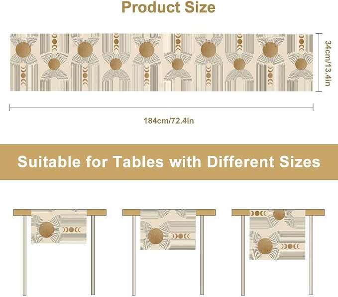 YCness Boho Table Runner Mid Century Modern Style Abstract Geometrical Gold - Image 2
