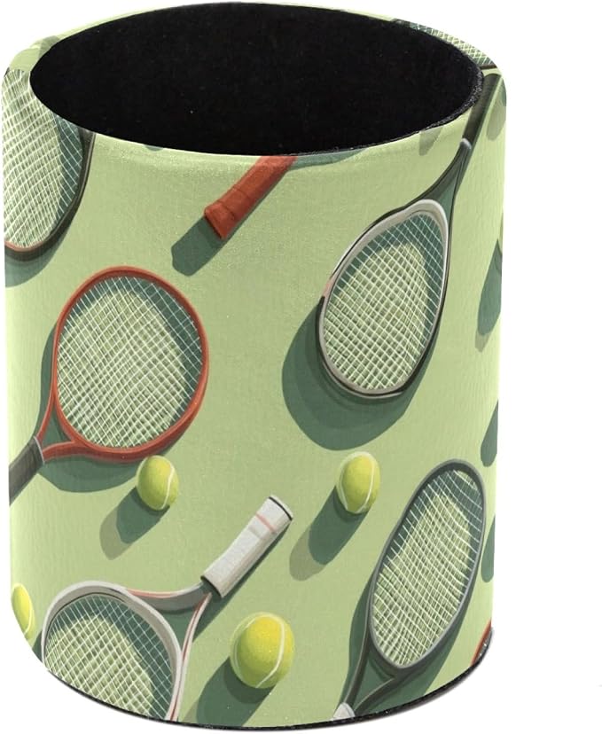 Leather Pen Holder for Desk, Tennis Balls Racket Painted Pencil Cup Pen by Unknown